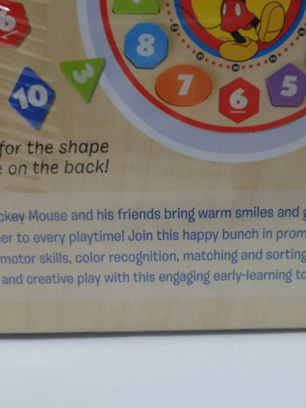 New Melissa & Doug Mickey Mouse Wooden Shape Sorting Clock